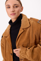 LONG LIGHT BROWN SUEDE BOMBER JACKET
