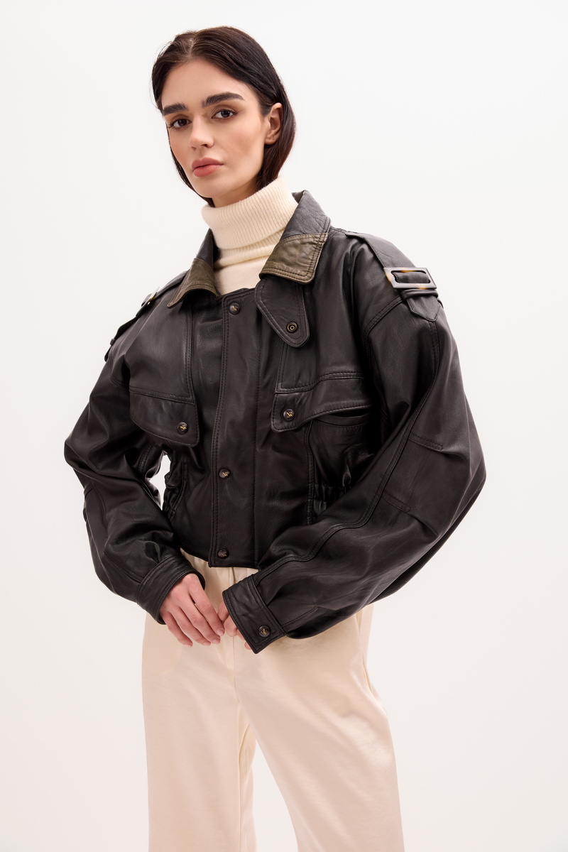 BLACK OVERSIZE LEATHER JACKET