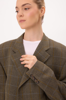 SHORT STRAIGHT JACKET IN KHAKI WITH BLUE CHECK