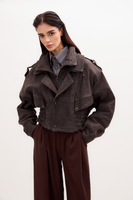 LONG GRAPHITE SUEDE JACKET WITH ADJUSTABLE WAIST