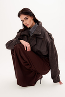 LONG GRAPHITE SUEDE JACKET WITH ADJUSTABLE WAIST