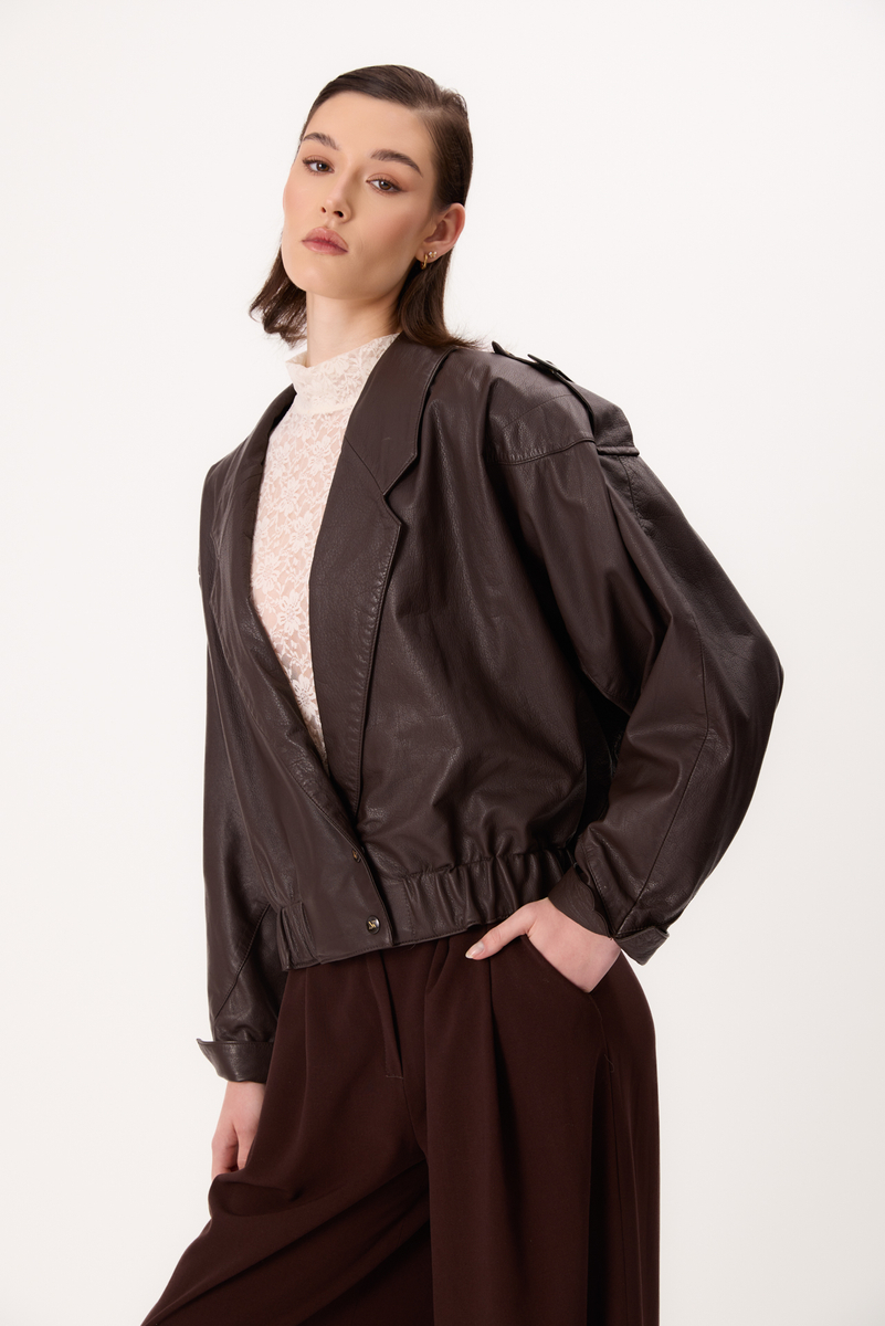 BOMBER CUT BROWN LEATHER JACKET