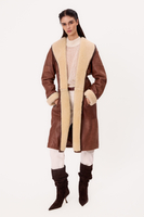 LONG BROWN ADJUSTABLE WAIST SHELLCOAT WITH WHITE FUR