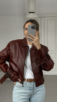 BROWN LEATHER JACKET WITH BUCKLES
