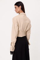 SHORT CREAM REGULAR LEATHER JACKET WITH ADJUSTABLE WAIST AND BUCKLES