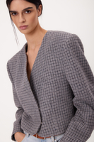 KRÓTKA PROSTA SZARA MARYNARKA PETITE W GRANATOWĄ KRATKĘ MODEL No9