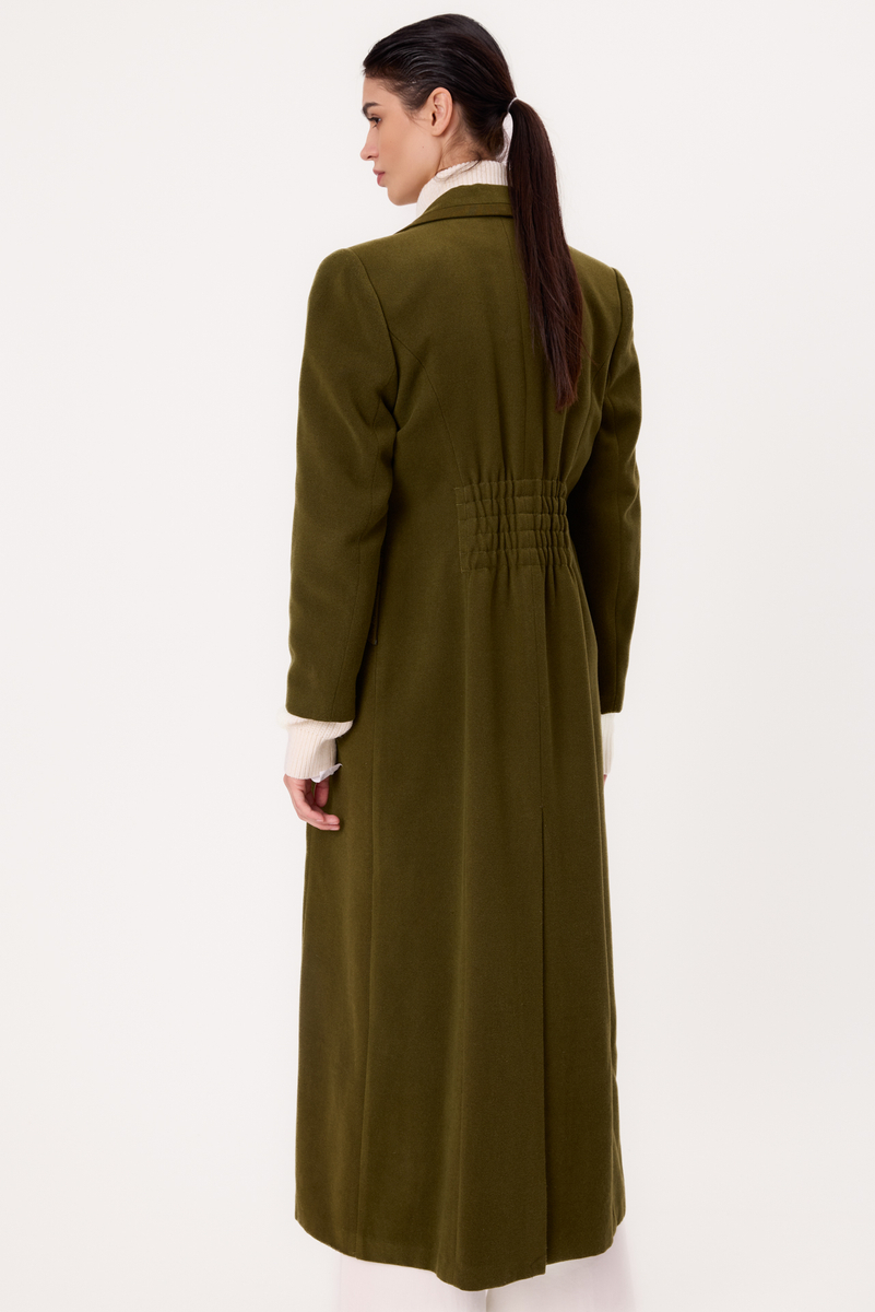 MAXI GREEN ADJUSTABLE WAIST WOOL COAT