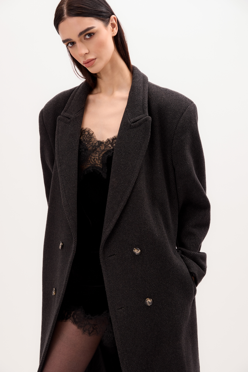 MAXI GRAPHITE ADJUSTABLE WAIST WOOL COAT