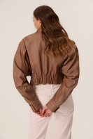 BROWN FITTED LEATHER JACKET WITH EPADS