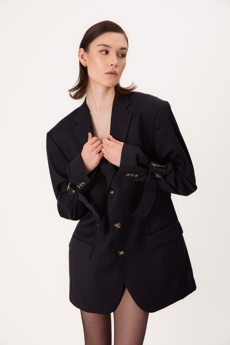 NAVY BLUE SLIM FIT BLAZER WITH BUCKLES MODEL No6