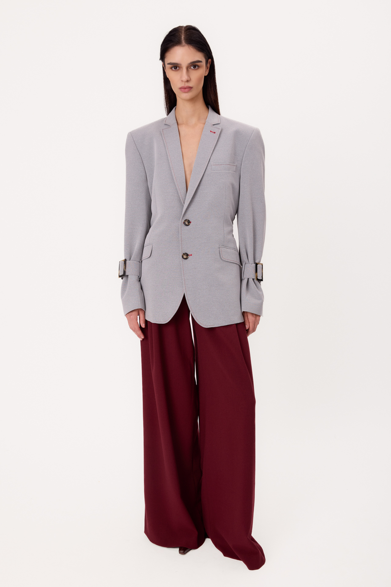 LONG GRAY SMOOTH PETITE JACKET WITH ADJUSTABLE WAIST AND BUCKLES MODEL No6