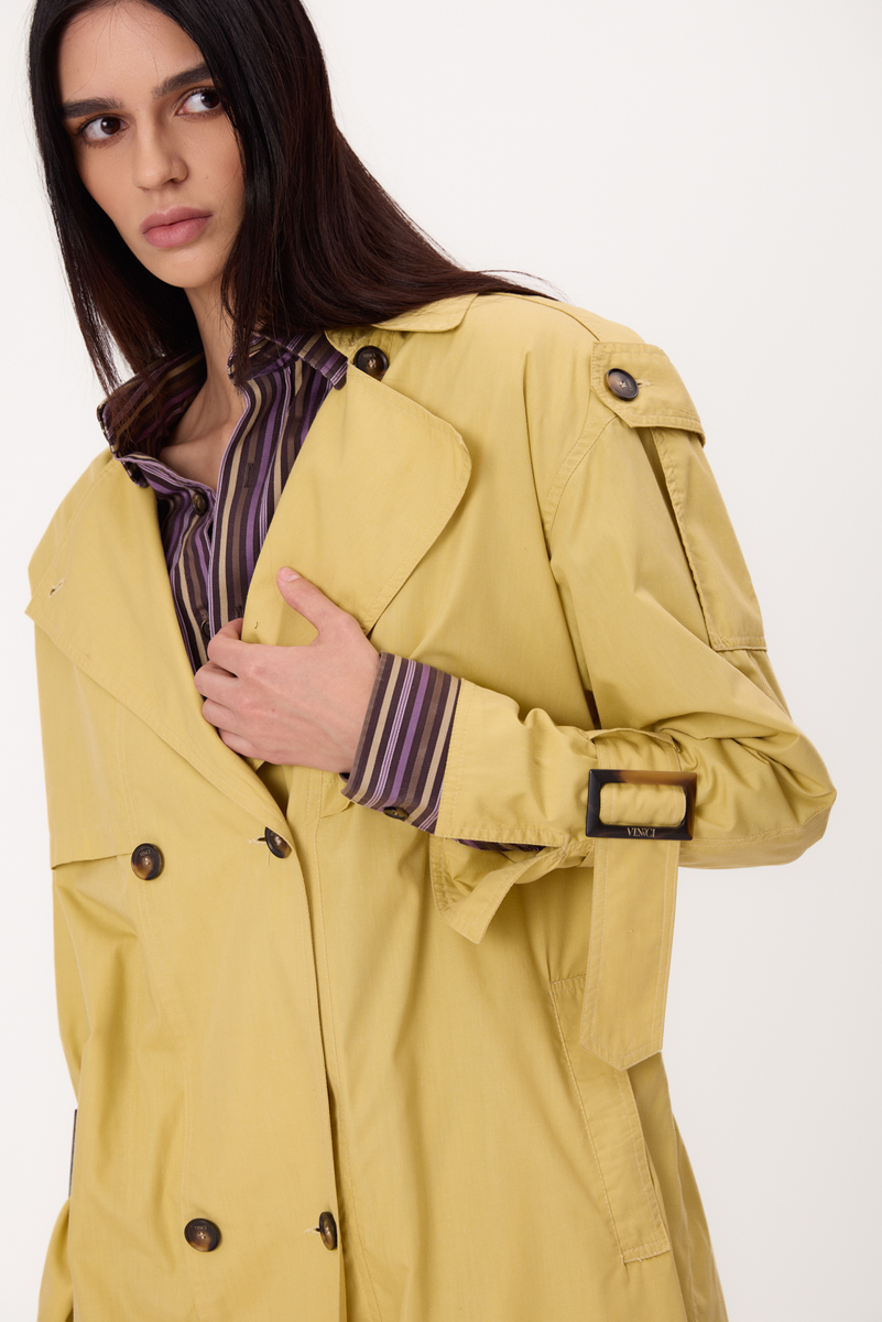 JASNOŻÓŁTY MIDI REGULOWANY W TALII PŁASZCZ PETITE TRENCH COAT