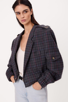 NAVY BLUE REGULAR BOMBER JACKET WITH COLORFUL HOUNDSTOOTH