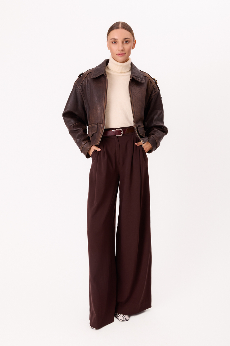 BROWN WAISTED LEATHER JACKET