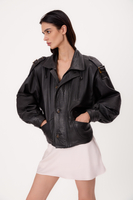 BLACK OVERSIZE TALL LEATHER JACKET