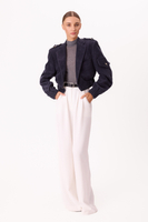 NAVY BLUE VELVET BOMBER JACKET