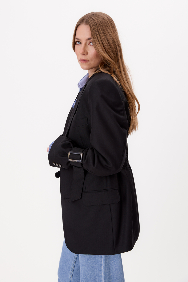 BLACK FITTED JACKET WITH LIGHT STRIPES WITH BUCKLES MODEL No6