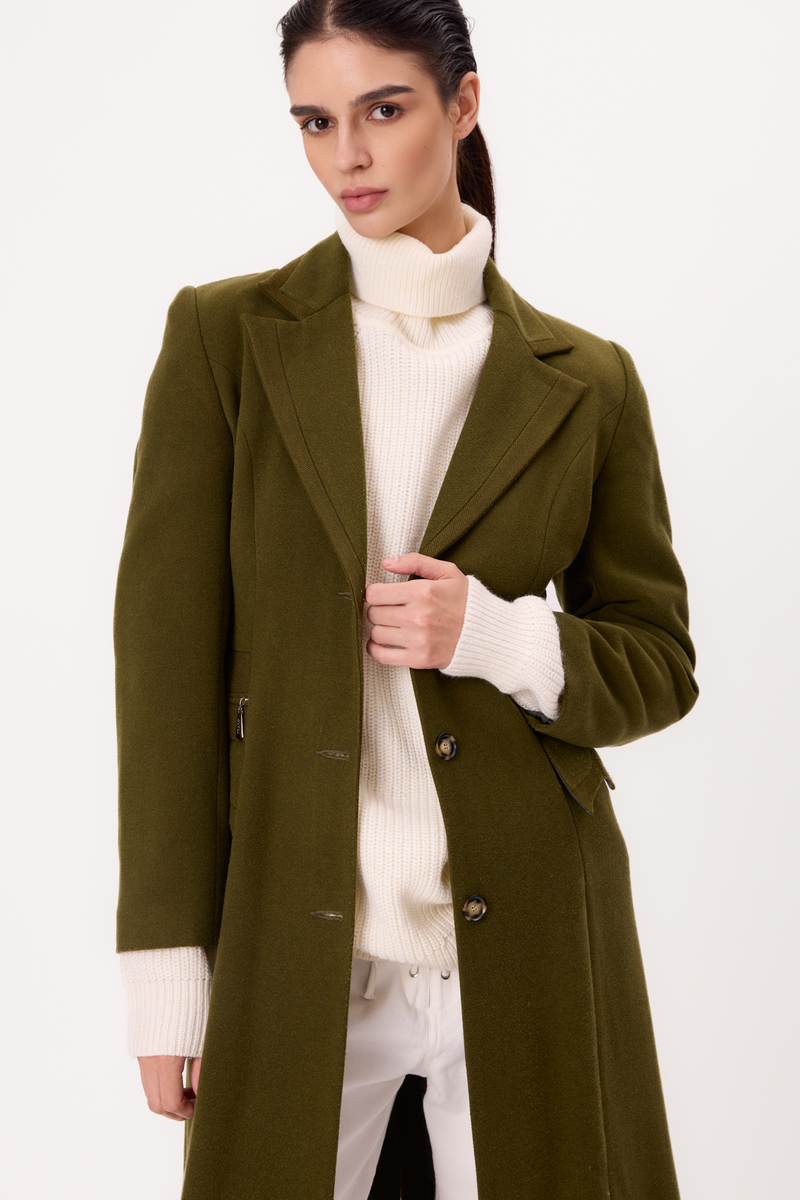 MAXI GREEN ADJUSTABLE WAIST WOOL COAT