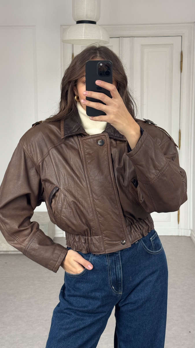 BROWN BOMBER LEATHER JACKET