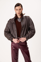DARK GRAY LEATHER JACKET WITH DECORATIVE PATTERN AND EPADS