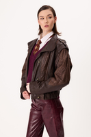 BROWN LEATHER JACKET WITH DECORATIVE TEXTURE