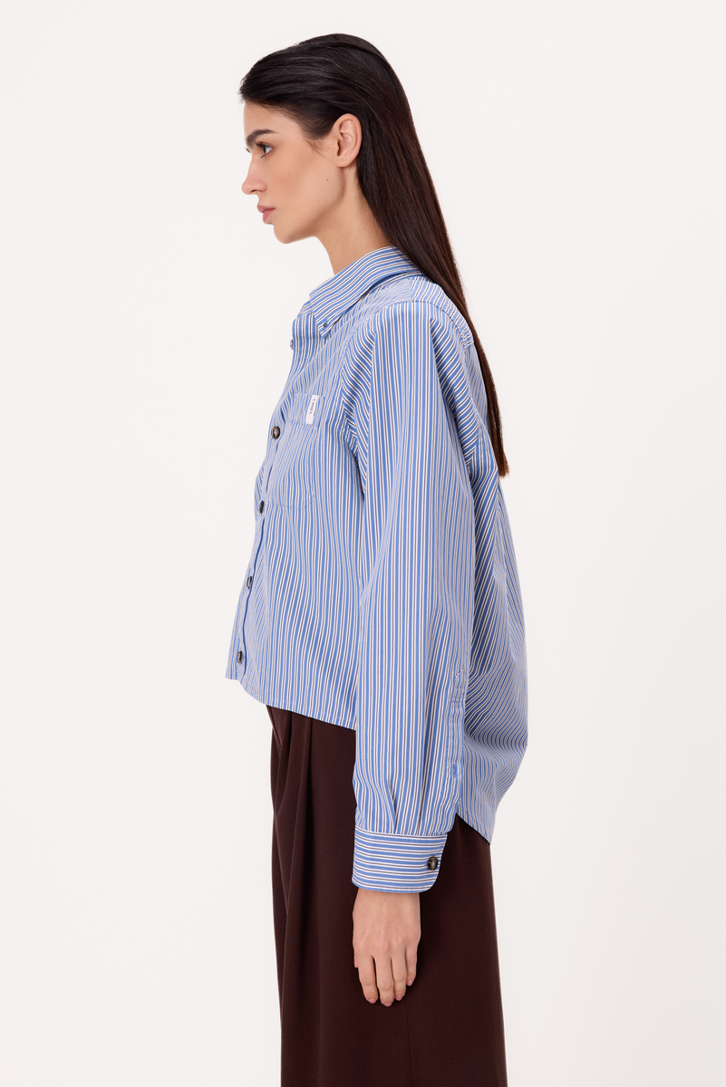 BLUE STRIPED OVERSIZED REGULAR SHORT SHIRT WITH DETACHABLE PADS
