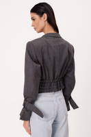GRAY SMOOTH FITTED PETITE JACKET WITH BUCKLES MODEL No5