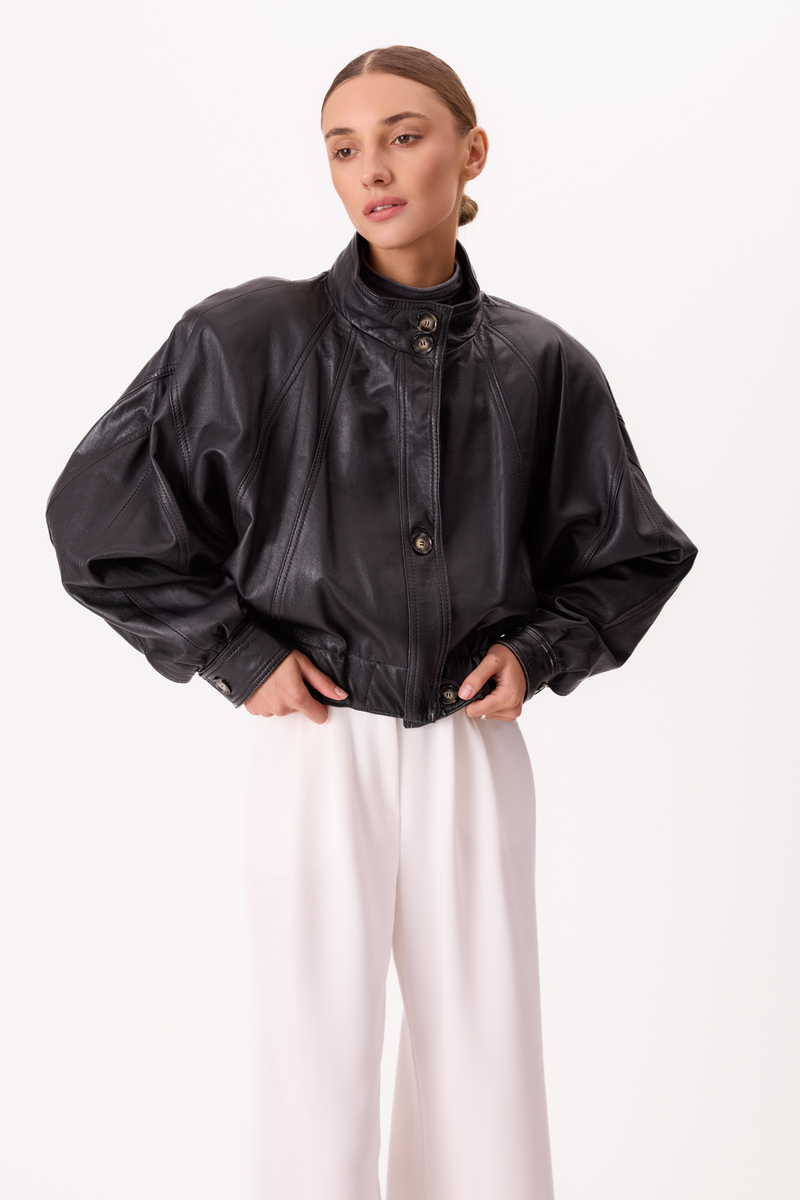 BLACK OVERSIZE LEATHER JACKET