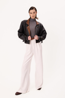 BLACK FITTED LEATHER JACKET WITH BROWN INSERTS