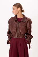 BROWN LEATHER JACKET WITH BUCKLES