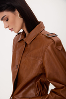 SHORT RED REGULAR LEATHER JACKET IN BOMBER CUT