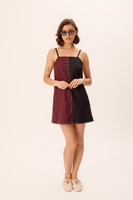 BLACK BURGUNDY SHORT STRAIGHT CUT TWO-COLOR DRESS