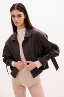 BROWN LEATHER JACKET WITH BUCKLES