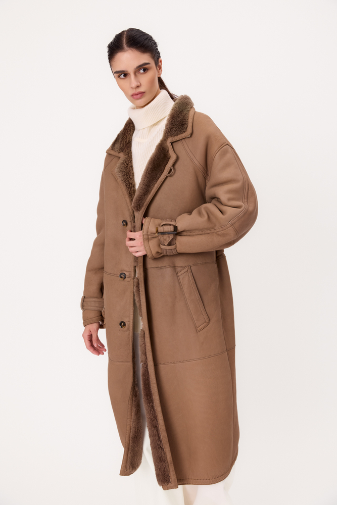 LONG BROWN SHEEPSKIN COAT