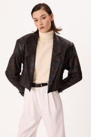 BLACK LEATHER JACKET WITH VINTAGE EMBOSSMENT