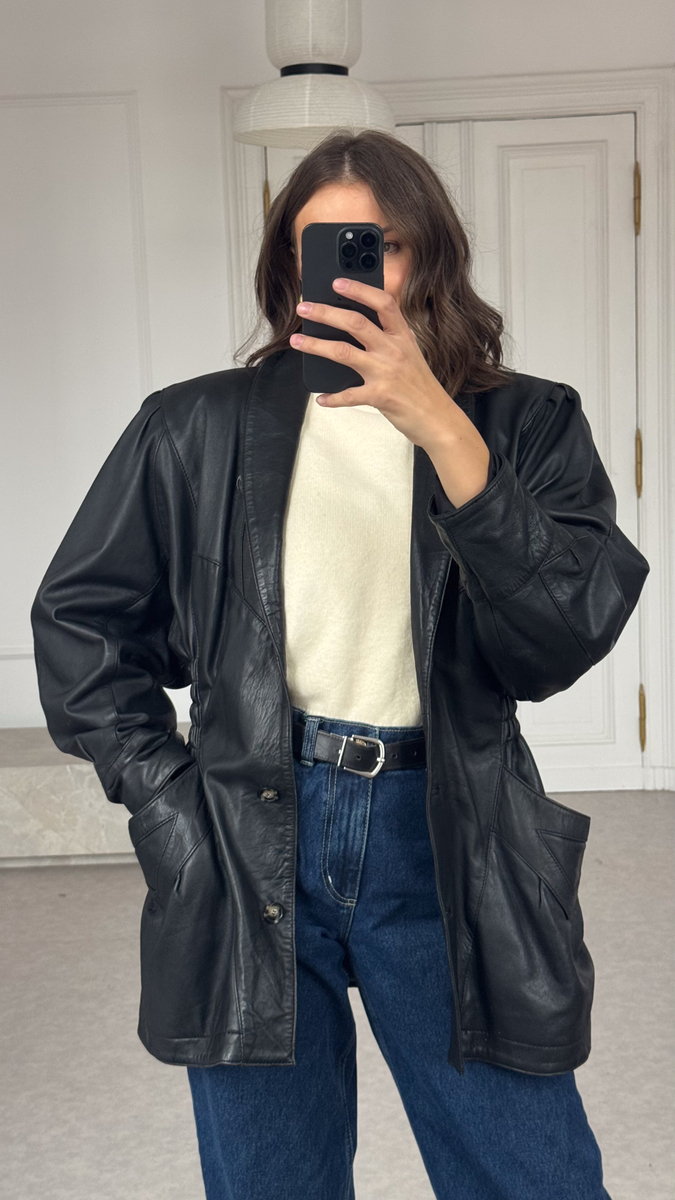 LONG FITTED DRESS-CUT LEATHER JACKET