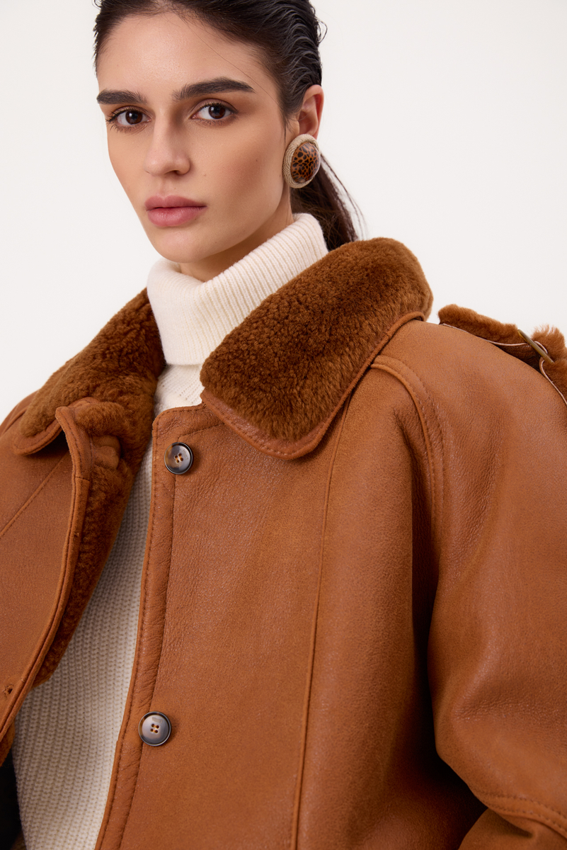 RED NATURAL SHEEPSKIN WITH BROWN FUR