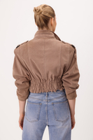 SHORT BEIGE SUEDE LEATHER BOMBER JACKET WITH EPADS