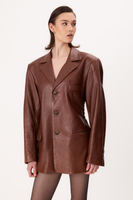 BROWN LONG-LENGTH FITTED LEATHER JACKET