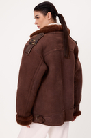 DŁUGI BRĄZOWY KOŻUCH NATURALNY Z ZAMKIEM