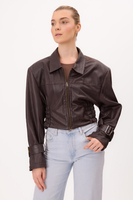 SHORT BROWN FITTED LEATHER JACKET