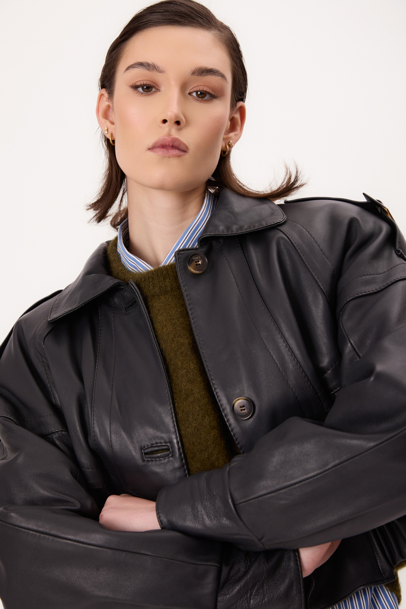 DARK TURQUISE OVERSIZE LEATHER JACKET