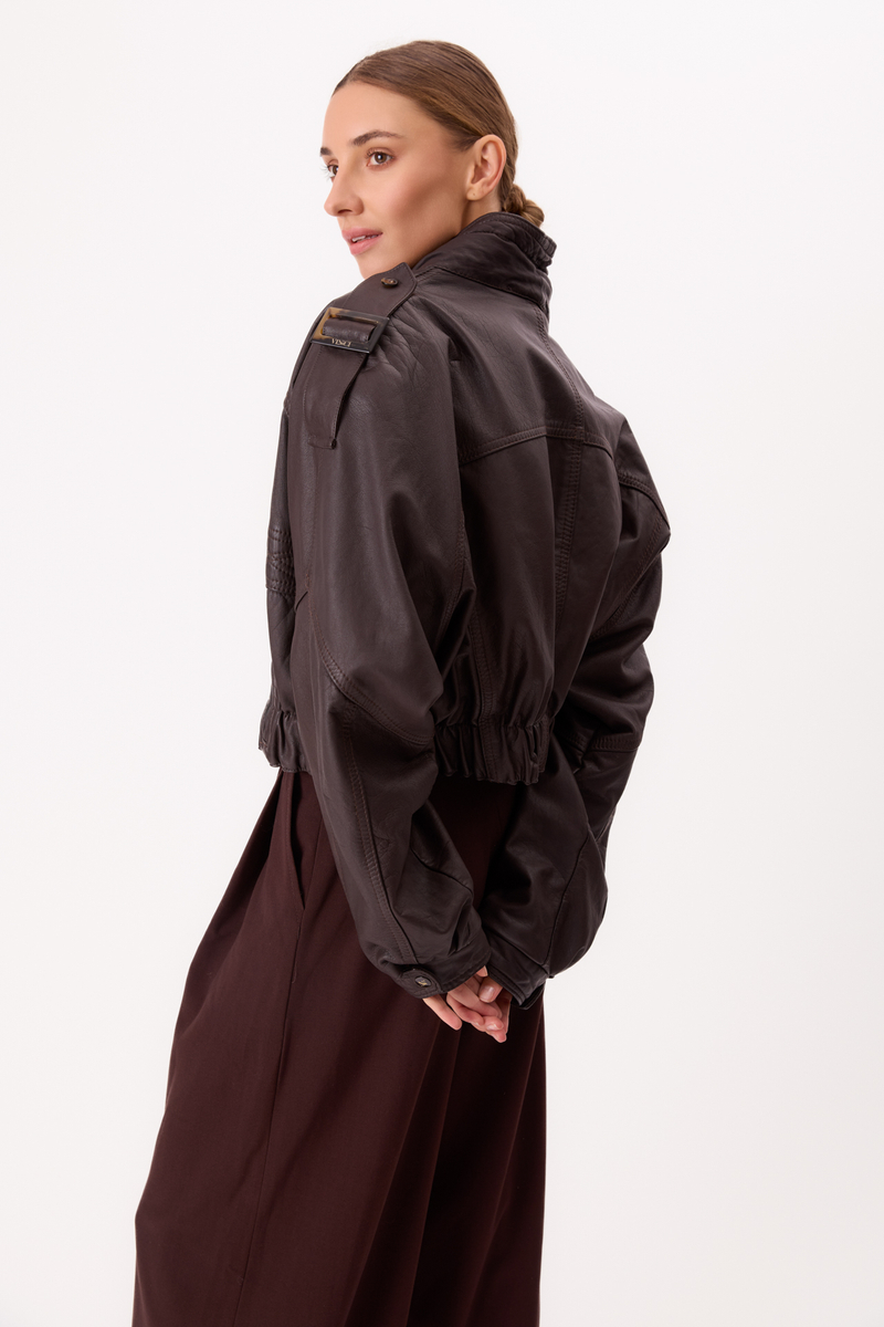 DARK CHOCOLATE BOMBER LEATHER JACKET