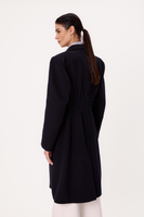 MIDI NAVY BLUE CLASSIC ADJUSTABLE WAIST WOOL COAT