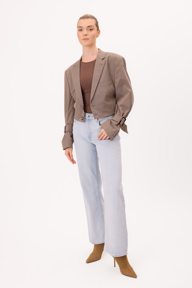 BEIGE FITTED JACKET No5 WITH STRONG SHOULDER AND ADJUSTABLE WAIST
