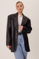 LONG BLACK WAISTED LEATHER JACKET