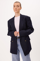 LONG NAVY BLUE SMOOTH DOUBLE-BREASTED JACKET MODEL No4
