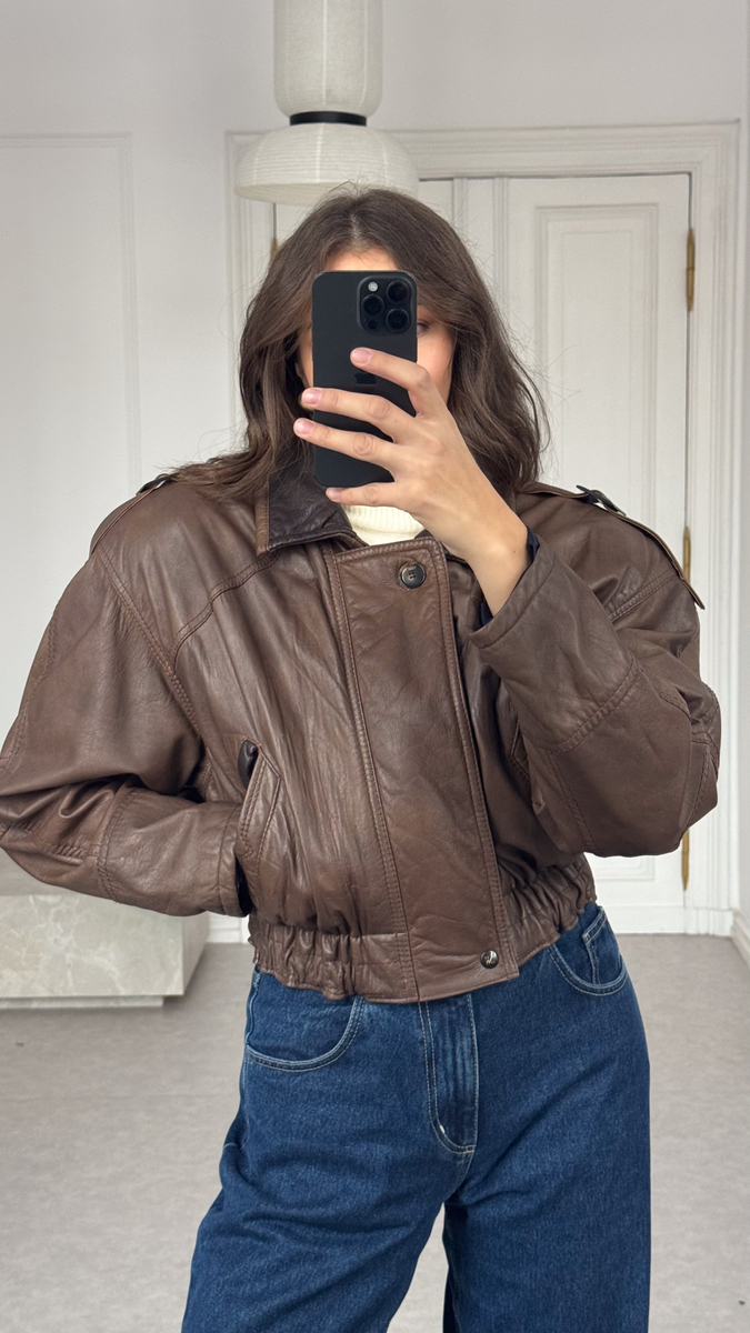 BROWN BOMBER LEATHER JACKET