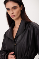 SHORT BLACK ADJUSTABLE WAIST PETITE  LEATHER JACKET WITH BUCKLES