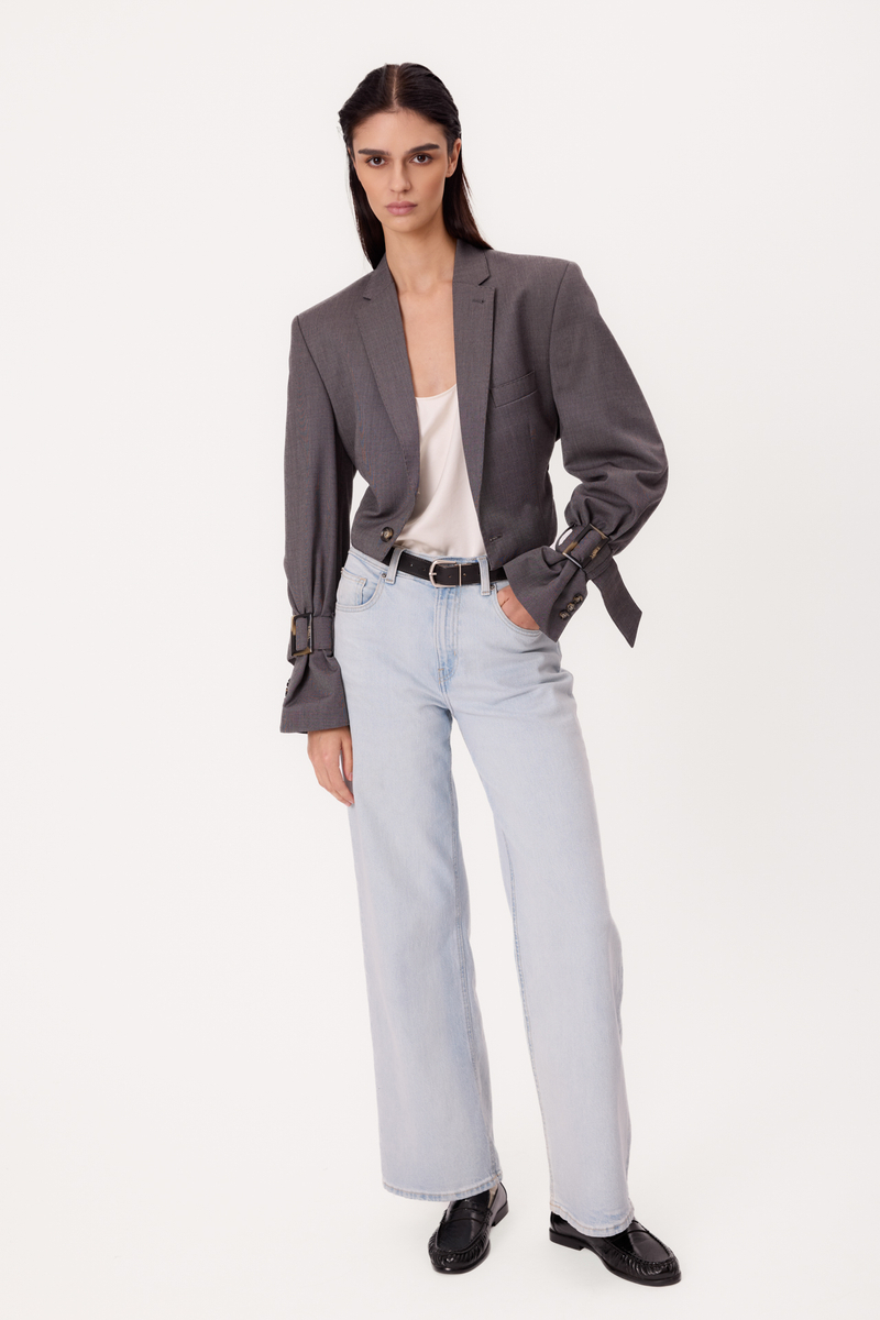 GRAY SMOOTH REGULAR FITTED JACKET WITH BUCKLES MODEL No5